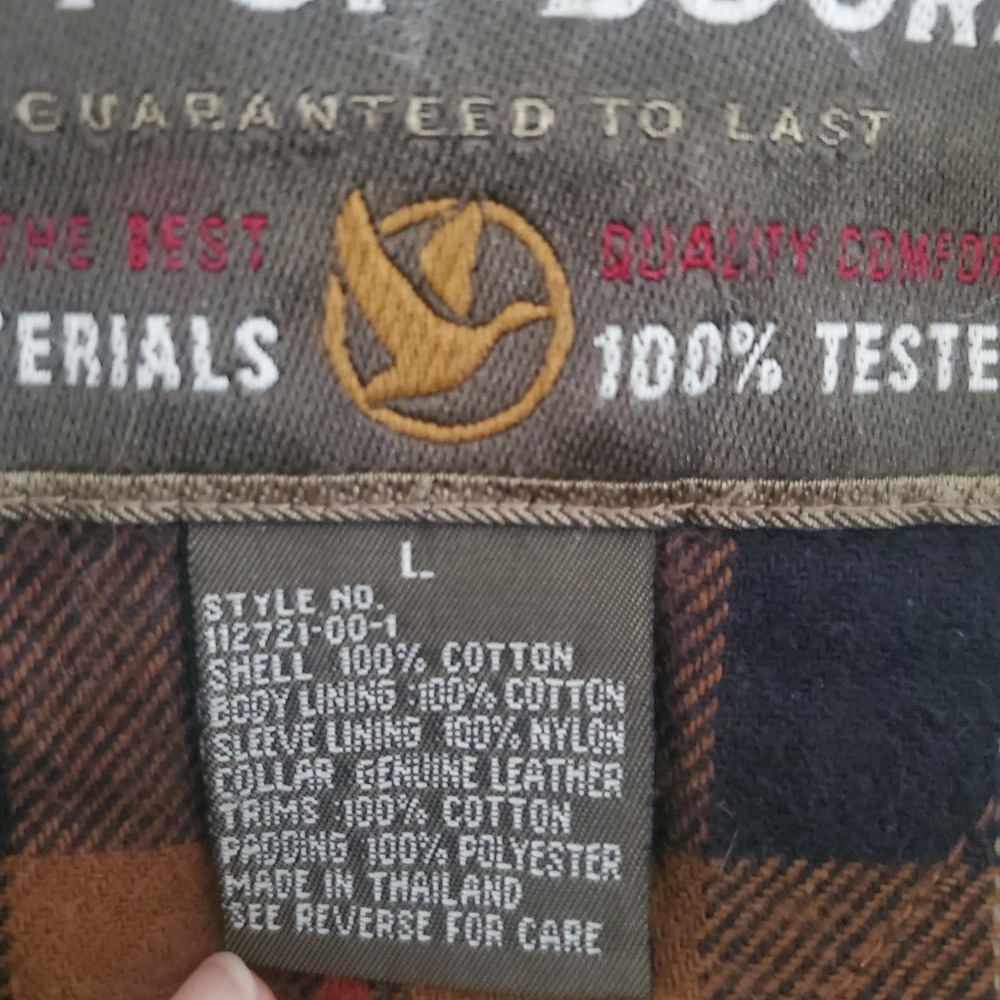 Vtg GAP Jacket Men L Brown Out-Of-Doors Plaid Lined Canvas Leather Collar Barn‎ - Picture 5 of 7